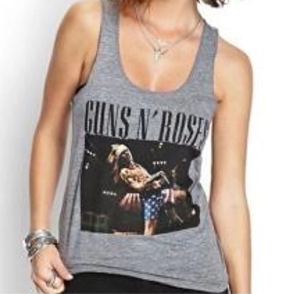 BRAVADO Guns & Roses Racerback Tank Grey Womens Sz S VTG Style Graphic Tee Print - Picture 1 of 7